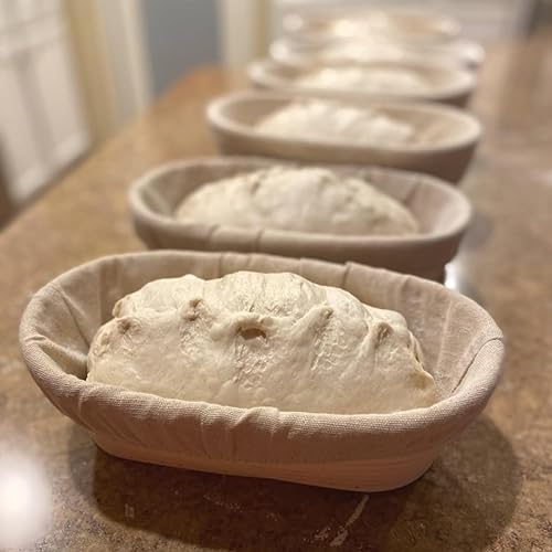Miniatura 7 de Banneton - Cesta a prueba de pan, paquete de 2 cestas ovaladas de 10 pulgadas para hornear masa madre, suministros para hornear fermentación,
