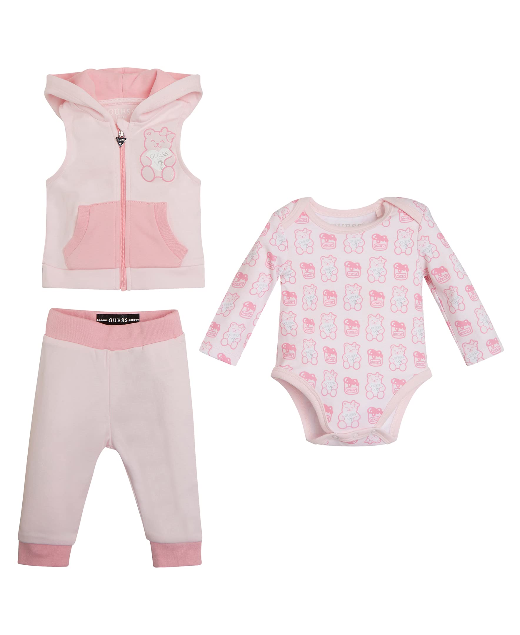 GUESS baby-boys Organic Cotton Interlock Vest, Bodysuit and Jogger 3 Piece SetSet