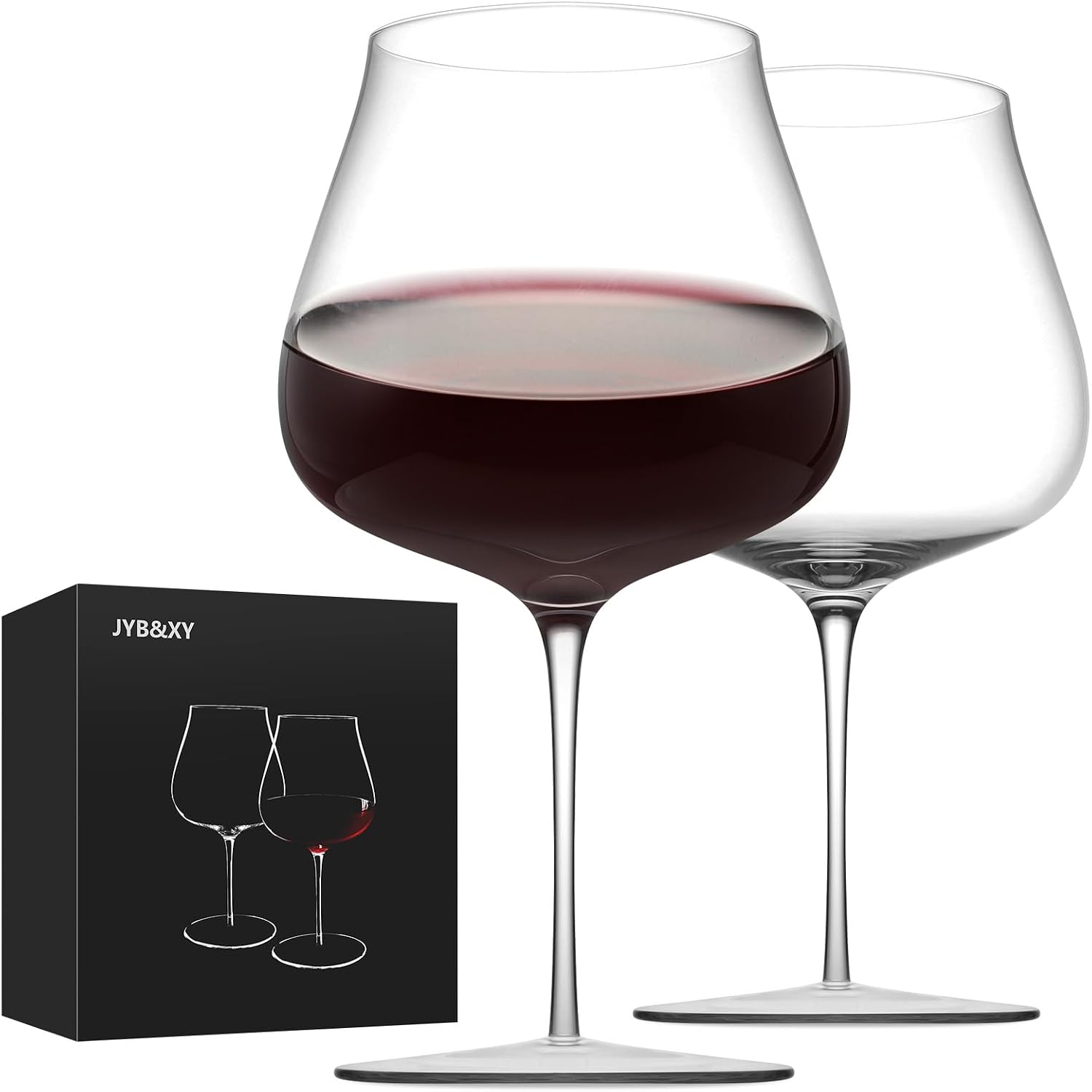 JYB&XY Large ultra-thin wine glasses set of 2,32oz Hand Blown Premium slim-profile extra-fine crystal wine glass Long Stem for men or women Wedding, Anniversary, Christmas Gift Box Give away gifts