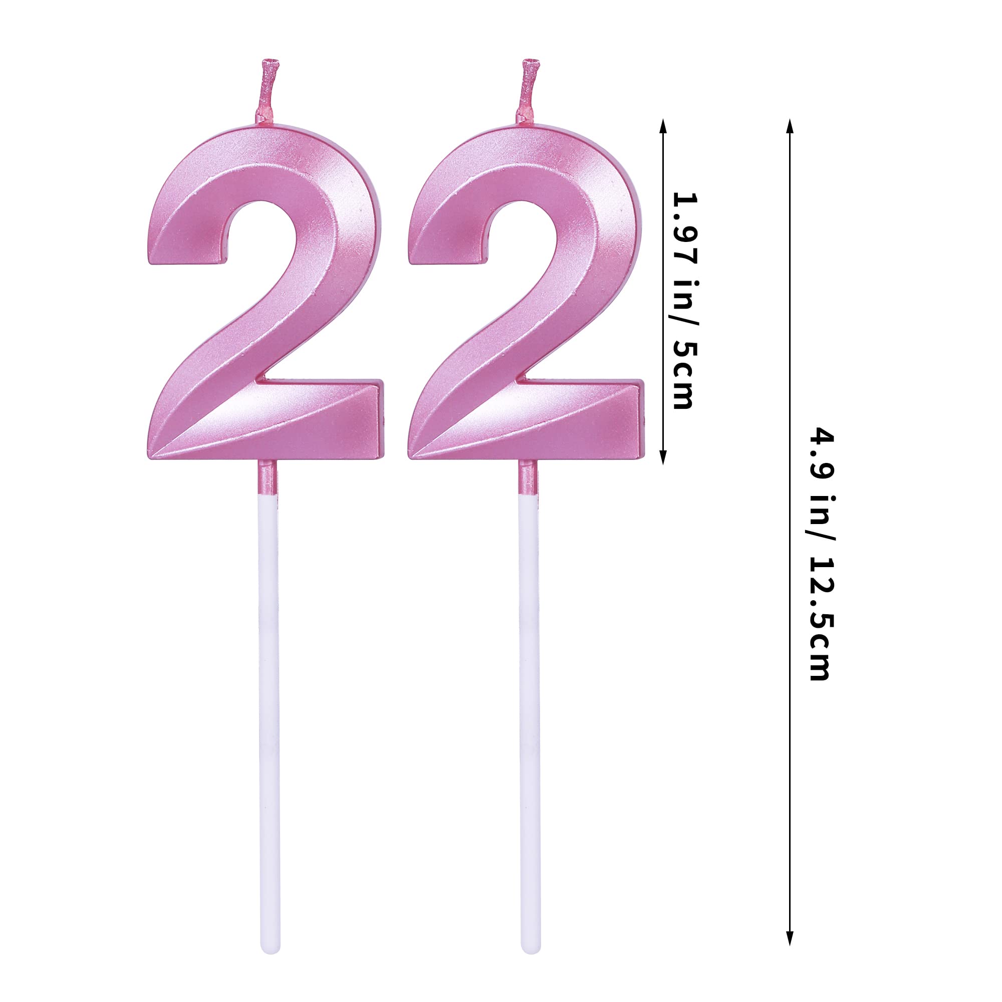 Velas rosas de cumpleaños número 22 para tartas, decoración de tartas con el número 22 para fiestas, aniversarios, bodas, celebraciones