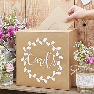 Ginger Ray Sturdy Wedding Day Card Natural Kraft with White Text Post Box Rustic Country