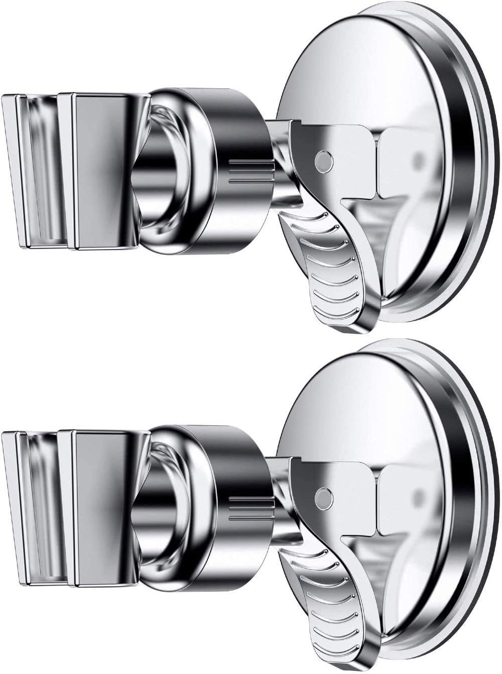 OUO Adjustable Shower Head Holder, Bathroom Suction Cup Handheld Shower Head Bracket, Removable Handheld Showerhead & Wall Mounted Suction Bracket Chrome,2pcs,Color:Silver) | Removable Design, Strong Suction Grip, Angle Adjustable Support, Shower Bracket Helper for Bathrooms, Rentals and Daily Use