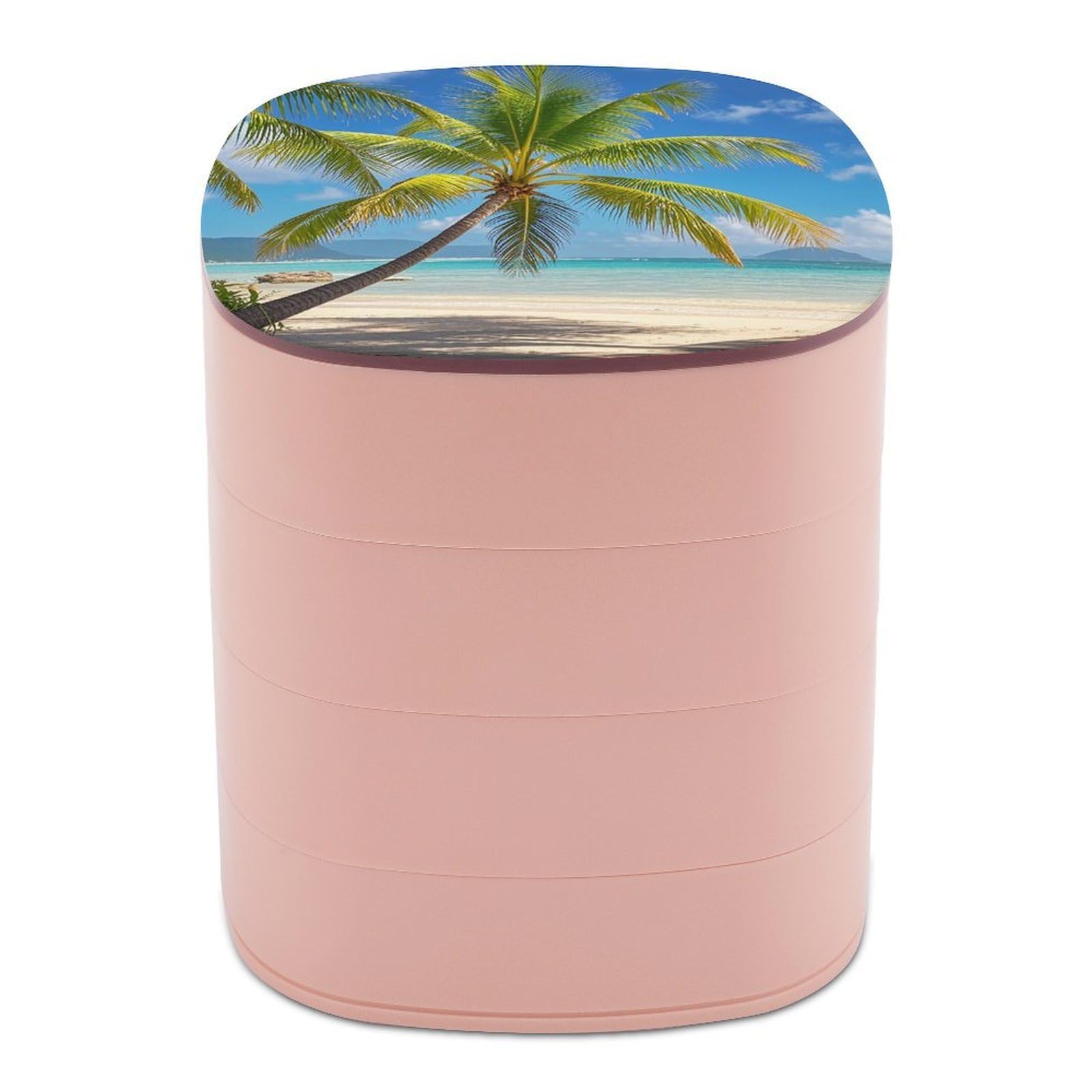 FekiLoot Rotating Tropical Palm Tree Jewelry Box Large Capacity Jewelry Organizer with Mirror 4 Tier Hoop Ring And Earring Holder With Lid Small Travel Jewelry Case for Women