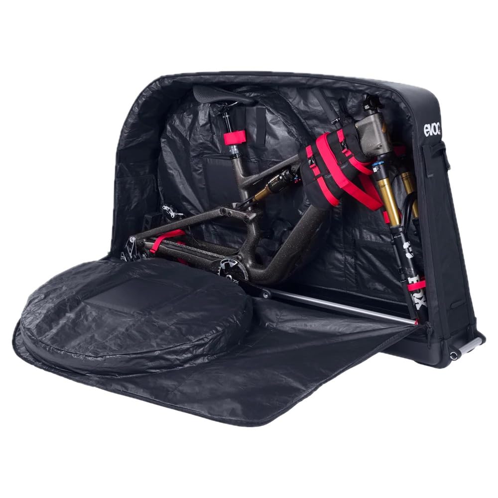 EVOC BIKE BAG PRO Fahrradkoffer (zusammenfaltbare Fahrrad-Transporttasche für Renn-, Gravel-, XC-, FR-, Enduro-, DH- & ≤29“-Räder, CLIP-ON WHEEL 3.0, max. Radstand 130 cm, BIKE STAND PRO), Black