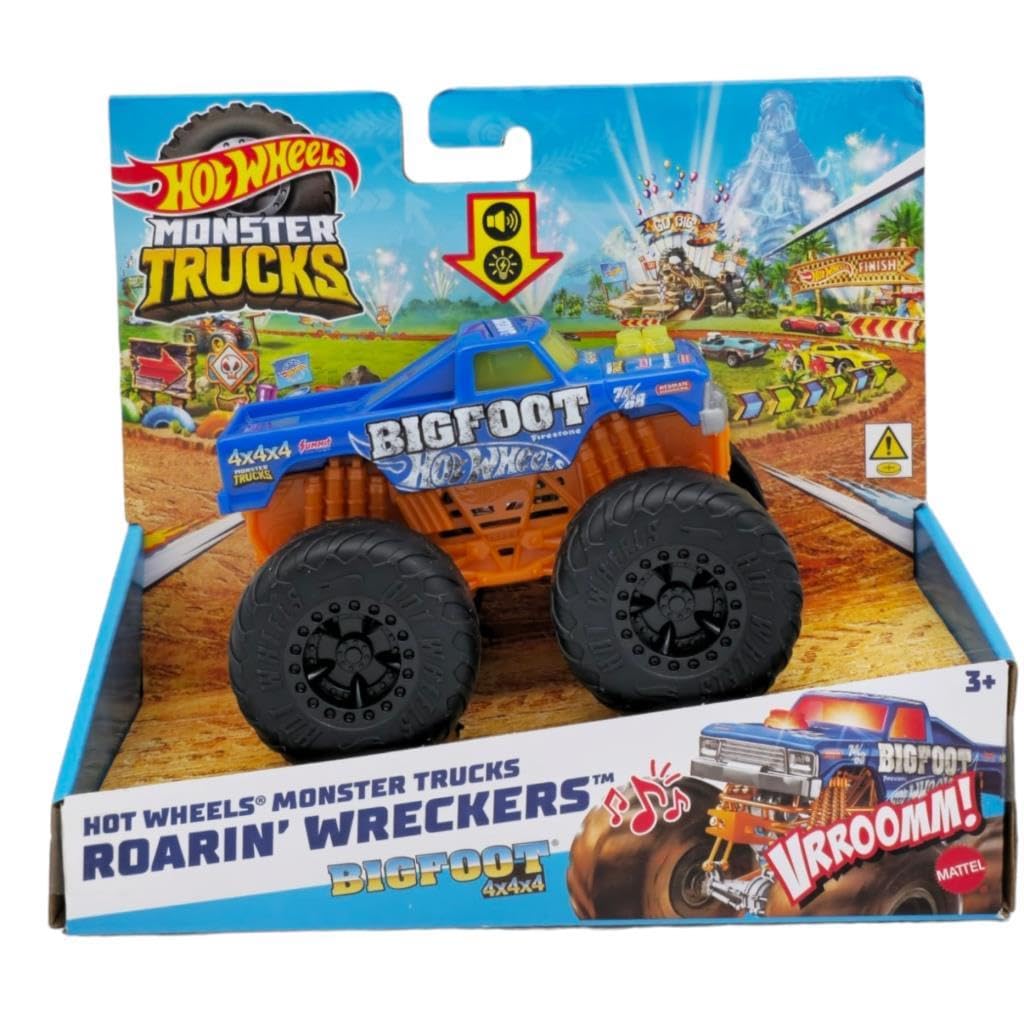 Hot Wheels Monster Trucks Roarin Wreckers, 1 1:43 Scale Truck with Lights & Sounds, Plays Truck s Theme Song - Image 4