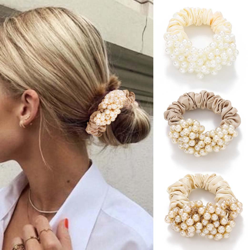 Amazon.com : Fashey Pearl Hair Ties Champagne Beaded Ponytail