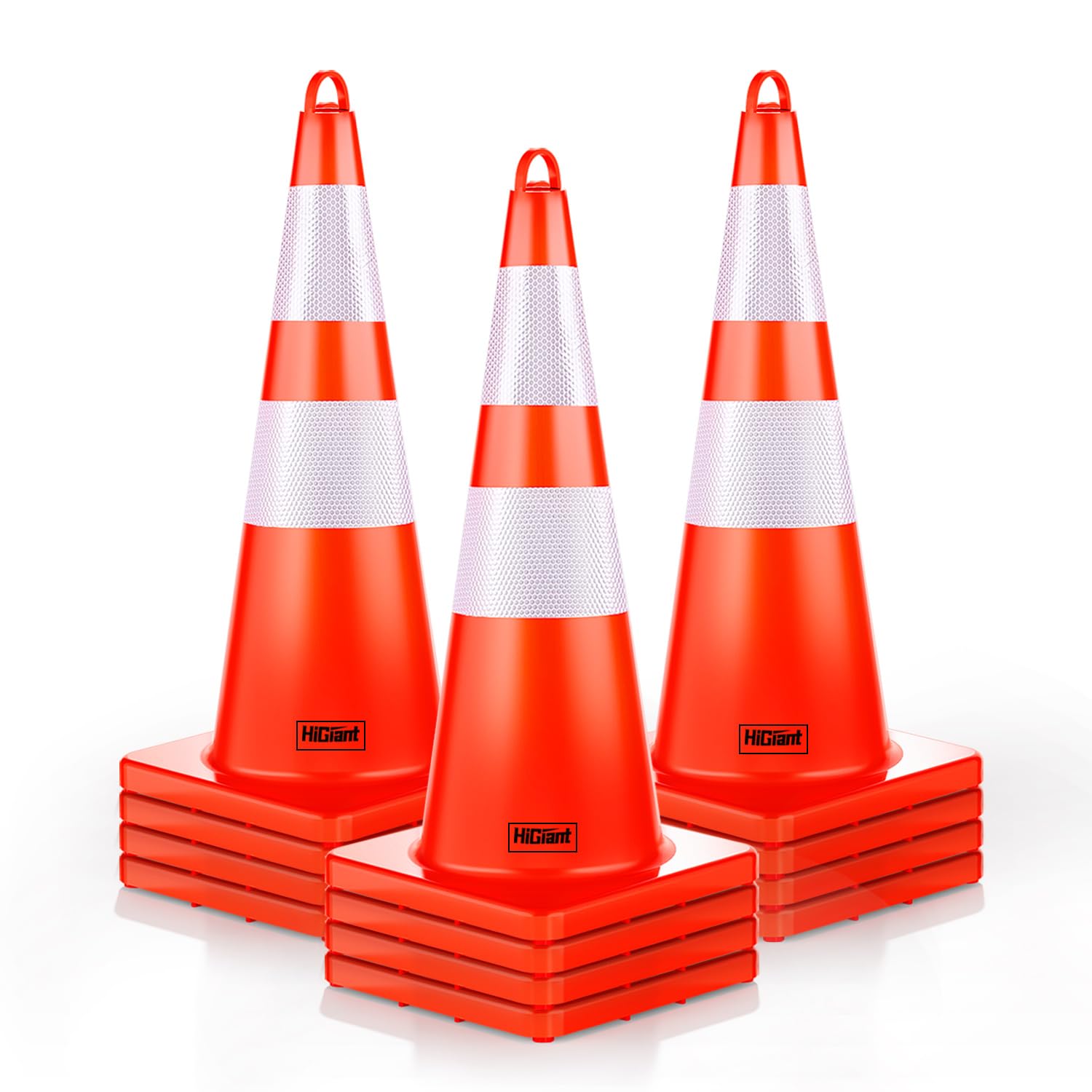 12 Pack HiGiant 28 inch Traffic Safety Cones with Reflective Collars, Sturdy Orange PVC Cones for Road Safety, Parking lot and Driving Training