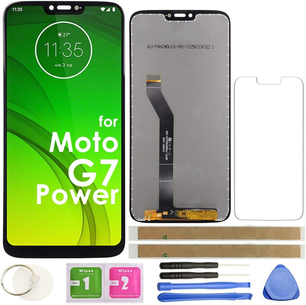 G7 Power LCD Screen Replacement Touch Display Digitizer Assembly 6.2" 157mm (Black) for Motorola Moto G7 Power XT1955-5 XT1955-6 6.2 inch with Repair tools and screen protector (US Version)
