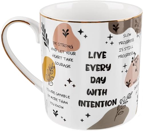 Miniatura 8 de WAVEYU Taza de cerámica para mujeres, linda taza de café y agua para vacaciones, diseño floral con asa para oficina en casa, taza decorativa de café