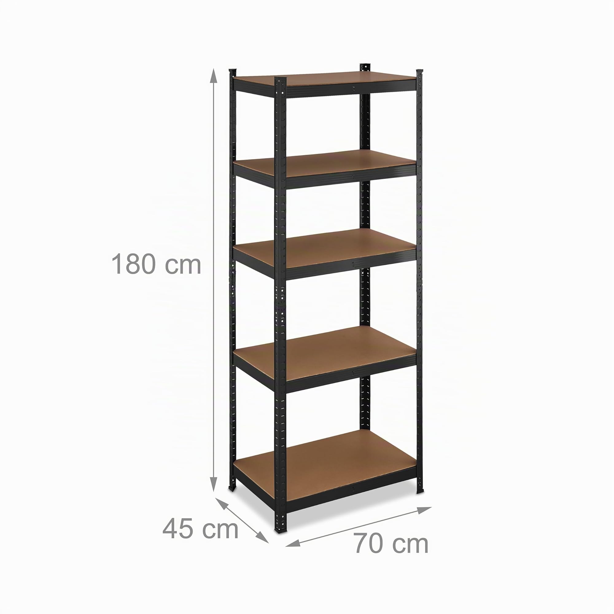Relaxdays Estantería Metálica Cargas Pesadas, 180x70x45cm, hasta 500 kg, 5 Baldas, Sótano o Trastero, Acero y MDF, Negro