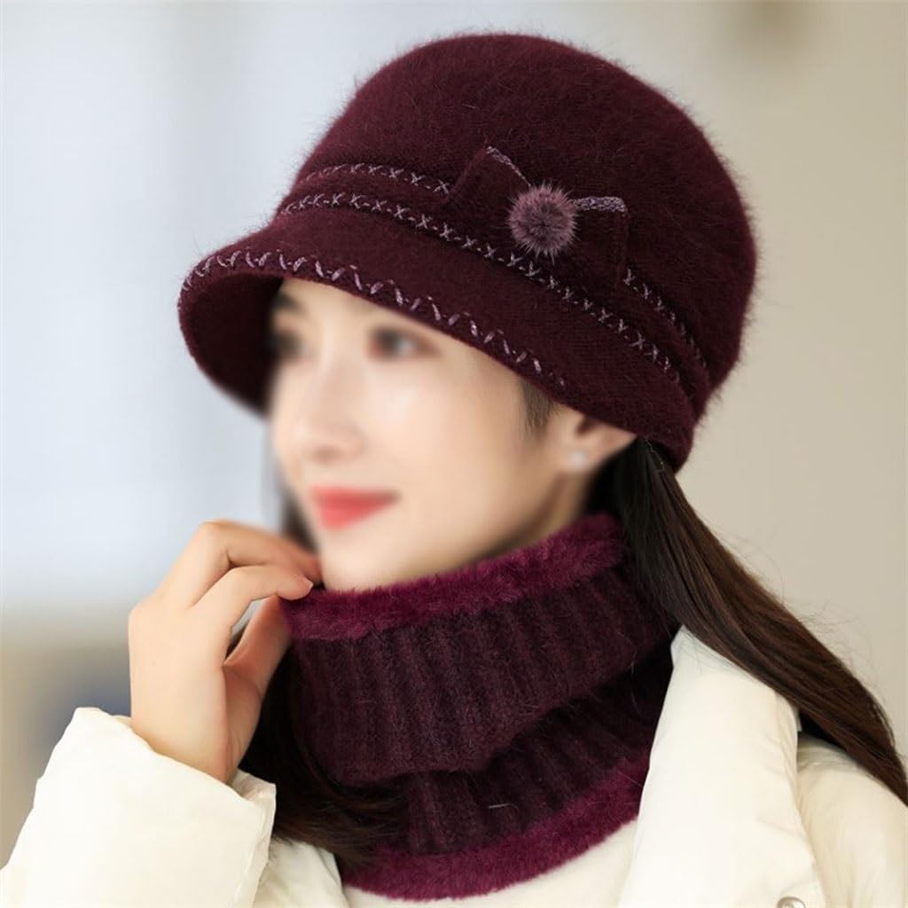 Hat Women's Knitted Hat Mom Wool Cap Padded Warm Middle-Aged and Elderly Cotton Cap