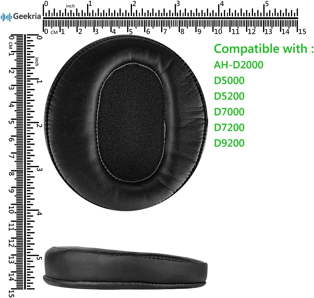 Geekria Protein Leather Replacement Ear Pads for DENON AH-D2000, D5000, D5200, D7000, D7200, D9200 Headphones Ear Cushions, Repair Parts (Black)