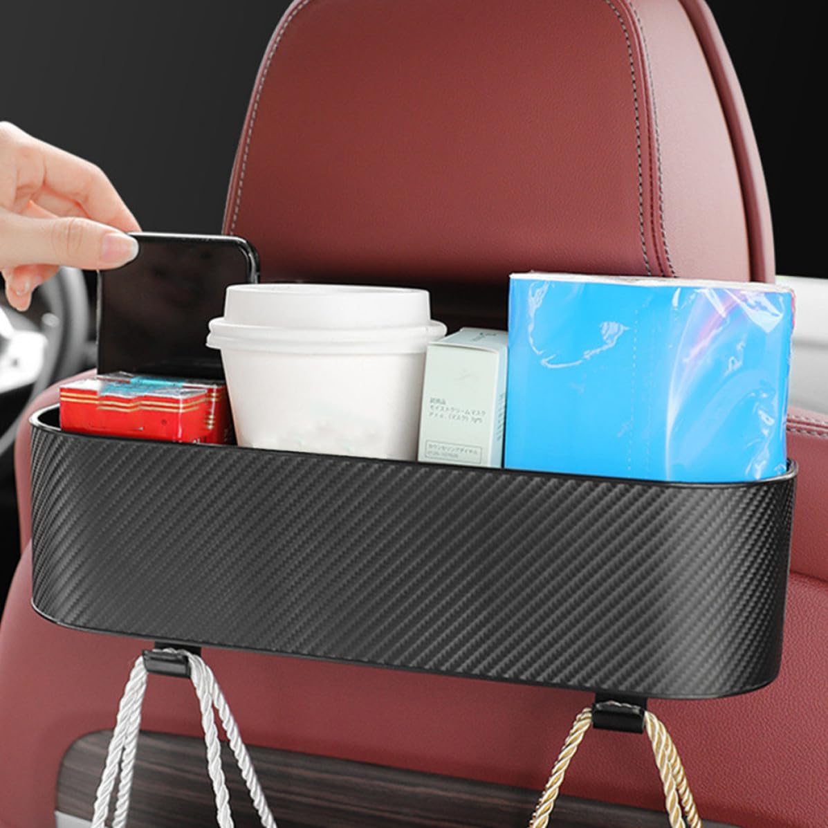 Toddmomy 2 Pezzi Organizer per Sedile Auto in Plastica Nero Spazio Extra per Bevande e Snack, Facile da Raggiungere, Scatola Portaoggetti Versatile per Viaggio e Uso Quotidiano
