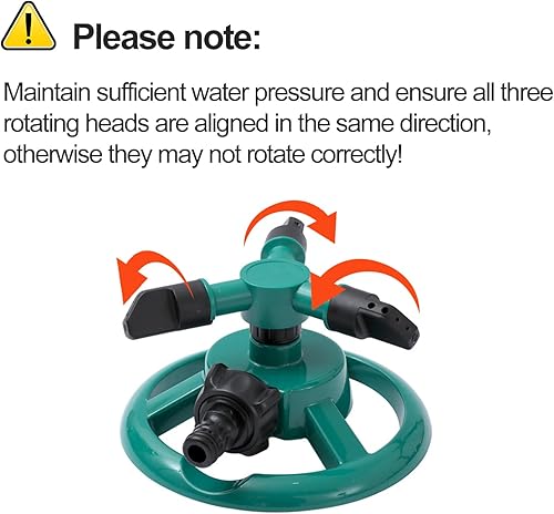 Miniatura 8 de Aspersor de césped de base redonda de 360, rociador giratorio ajustable para patio, riego de jardín con patrones de pulverización eficientes en agua