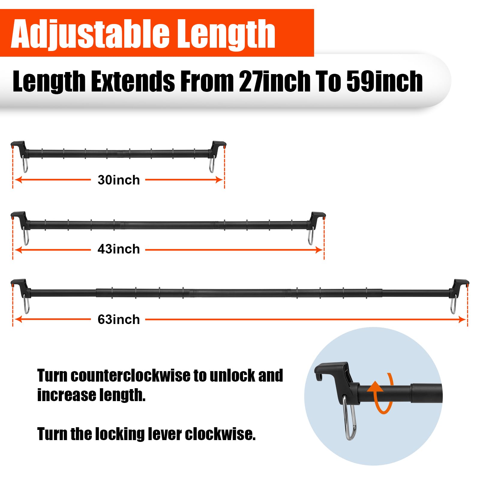 Tringle à Vêtements Extensible Pour Voiture – Métal Robuste, Extensible De 89 à 160 Cm – Support Jusqu'à 22.7 Kg – Pour Voiture, SUV, Camping-car – Garde Les Vêtements Sans Plis