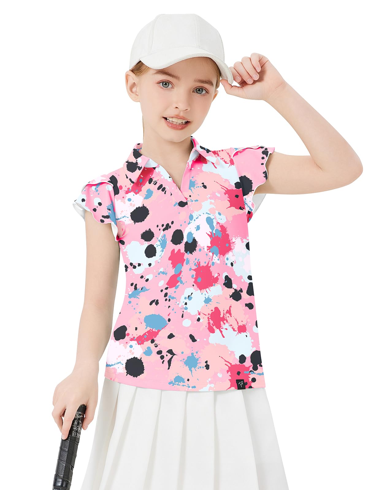 Soneven Girls Ruffle Sleeve Polo Shirts V-Neck Golf Tennis T-Shirts Uniform Shirts Quick Dry for 4-14 Years