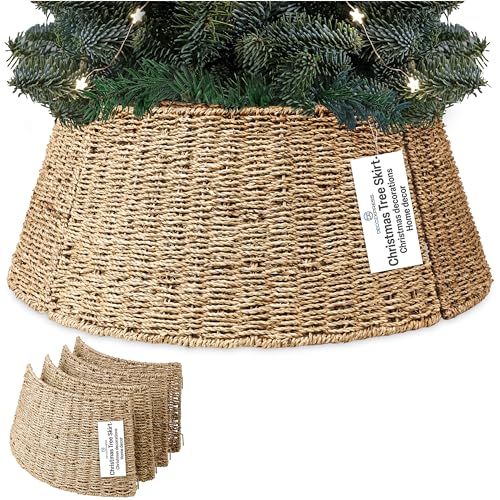 DECO EXPRESS Saia para árvore de Natal de vime, cobertura de árvore de Natal decoração para festas, 51 cm x 25 cm (bege, altura 51 cm/base 66 cm)