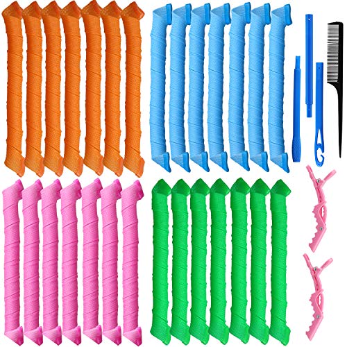 31 Pieces Spiral Hair Rollers, Magic Hair Curlers No Heat DIY Waves Rollers with Styling Hooks Alligator Hair Clips Comb, Magic Styling Kit for Most Kinds of Hairstyles (55cm)