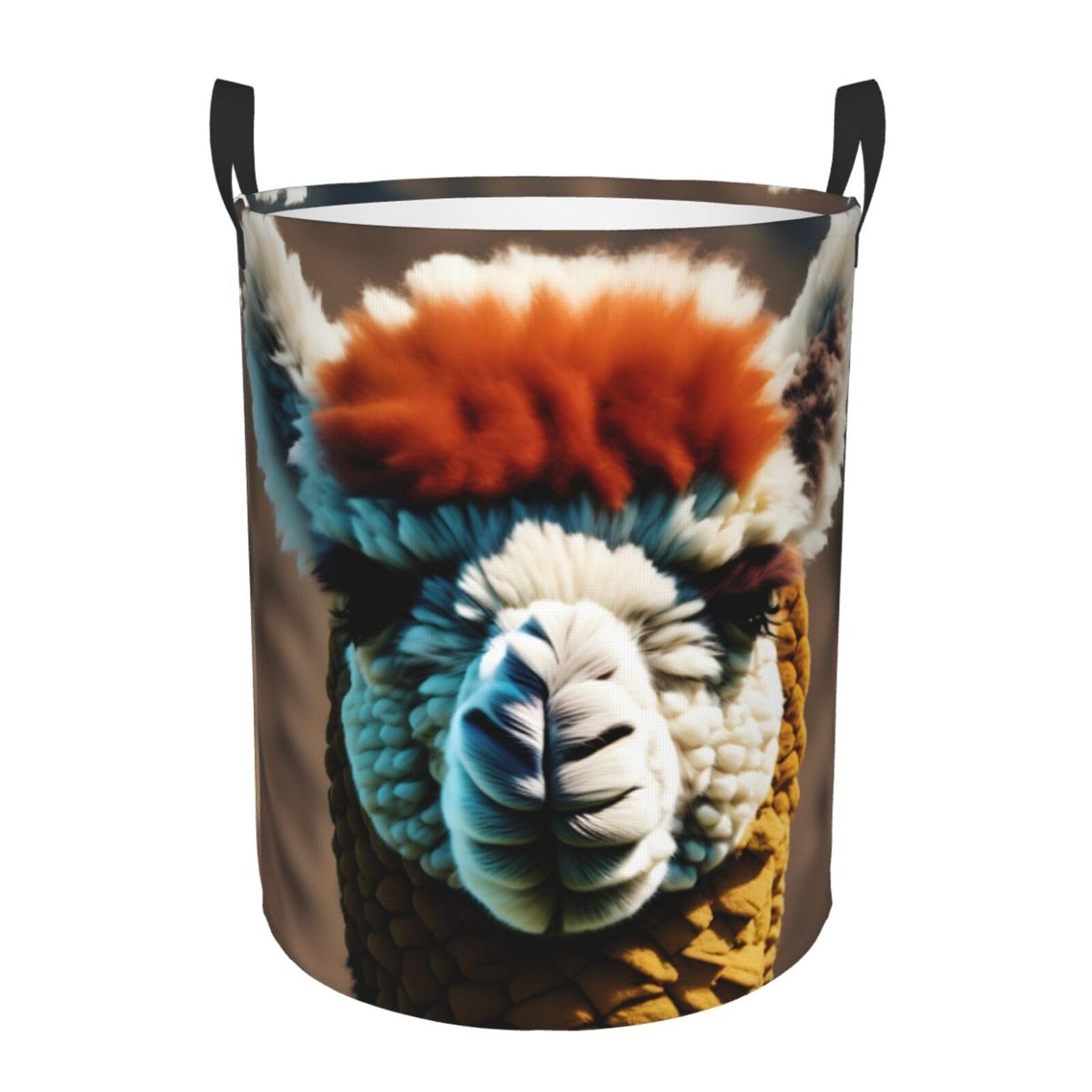 M Collapsible Round Cute Alpaca Llama Print Laundry Hamper