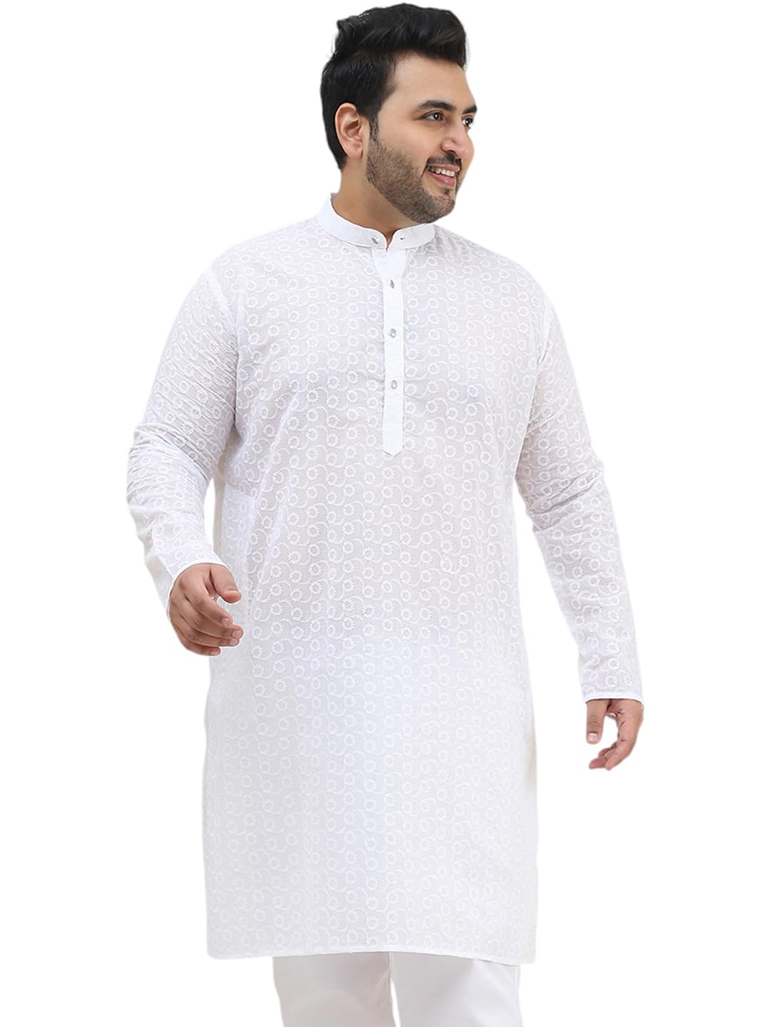 Sojanya Plus(Since 1958) Men's 100% Cotton White Chikankari Kurta