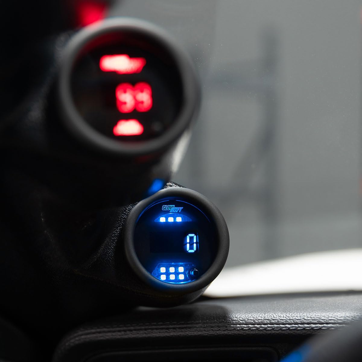 GlowShift 10 Color Digital 9,999 RPM Tachometer Gauge with Built-in Shift Light - for 1-10 Cylinder Gas Powered Engines - Multi-Color LED Display - Tinted Lens - 2-1/16" (52mm)