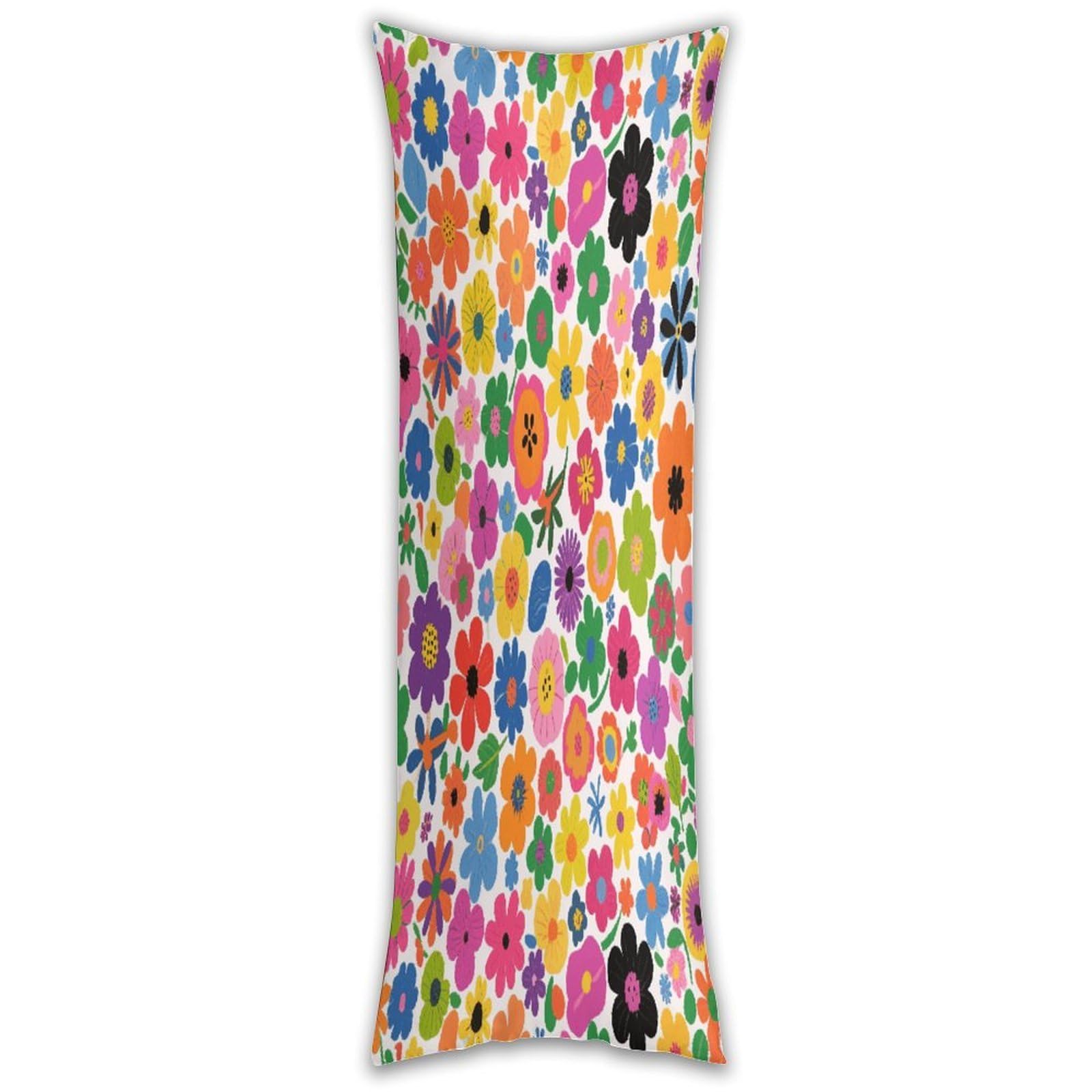 Floral Print Long Pillow Case with Zipper Ultra Soft Microfiber Long Pillow Cover Breathable Body Pillow Protector Soft Wrinkle Pillowcase for Bed Sofa Bedroom 53 X 19 in