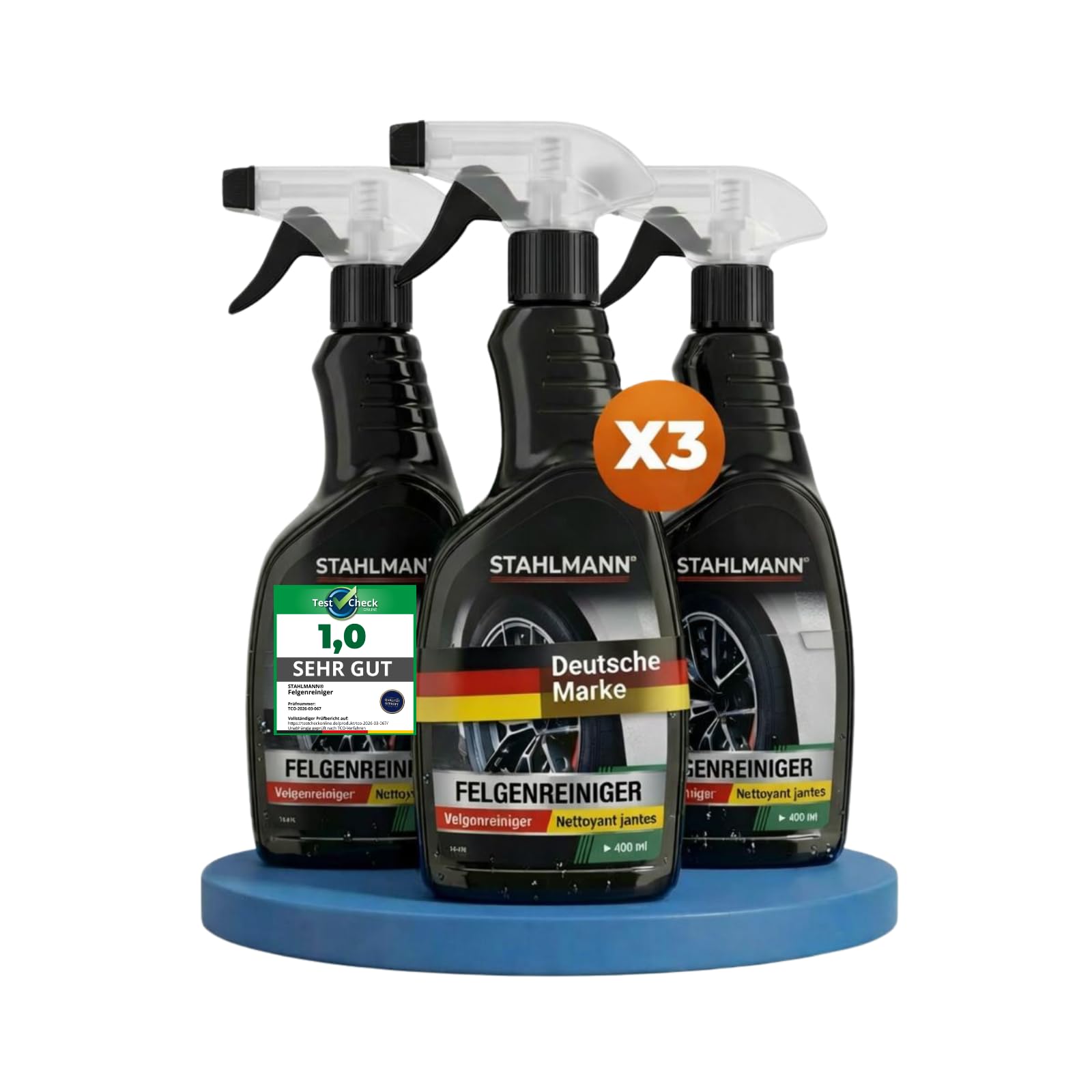 STAHLMANN® Felgenreiniger [500 ml] – kraftvoller Reiniger für Alufelgen gegen Bremsstaub & Straßenschmutz – schonend zu Felgenoberflächen – Auto Felgenreiniger Set (3x 500ml)