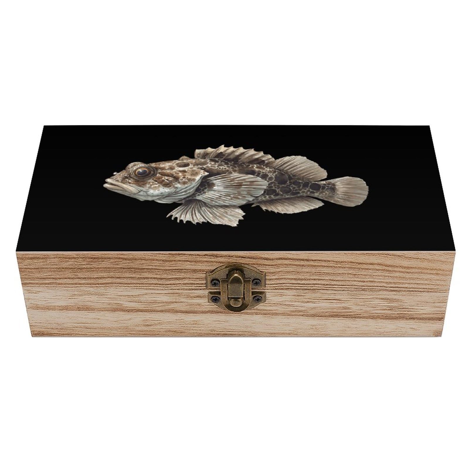 HLBSDM Oyster Toadfish Wooden Storage Box Craft Memory Keepsake Treasure Chest Box Jewelry Organizer