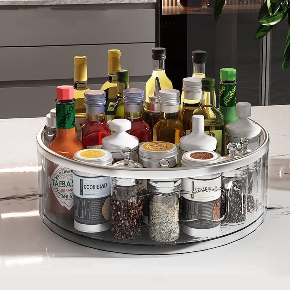 Organizador Giratorio Transparente Plataforma giratoria Lazy Susan de 12 Pulgadas Estante para Especias Bandeja de Almacenamiento giratoria de Gran Capacidad para latas y Especias Organizad