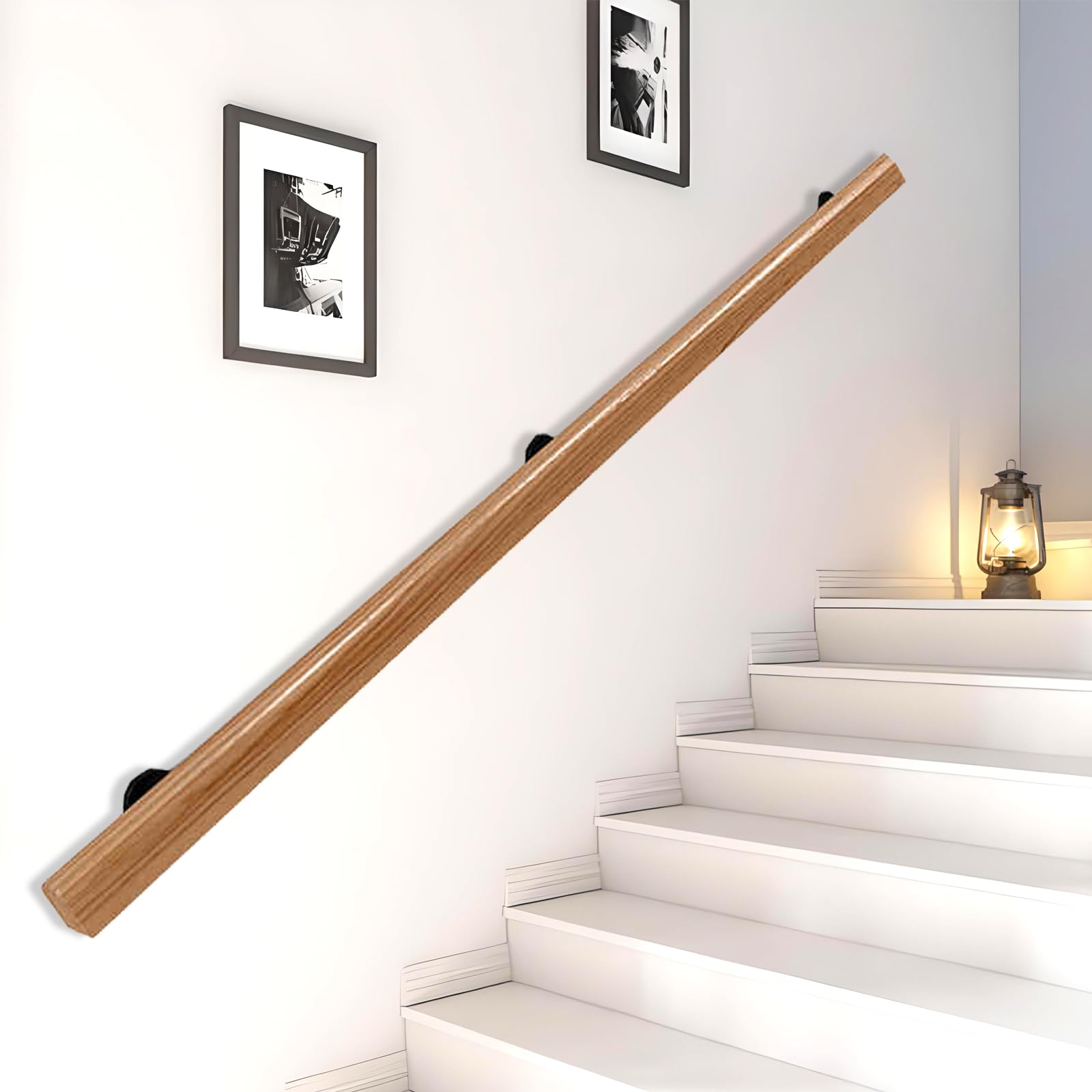 Pasamanos De Madera Redondo, Barandilla De Escalera Interiores, Antideslizante Barra De Soporte para Pasillo con Kit Completo, De 50-400 cm, Con 2 Soportes Para Ancianos (madera, 120cm)