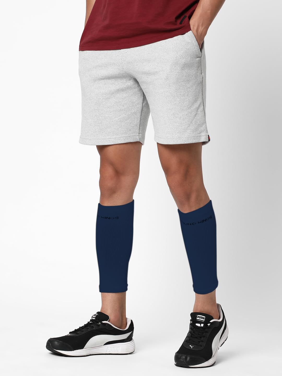 Young Wings Antibacterial Bamboo Fabric calf Compression Sleeves for Unisex - Pack of 2 Pairs, Colour: White/Navy 3