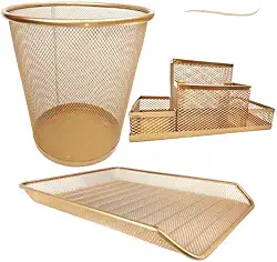 Kit Escritório Lixeira + Organizador De Mesa E Bandeja