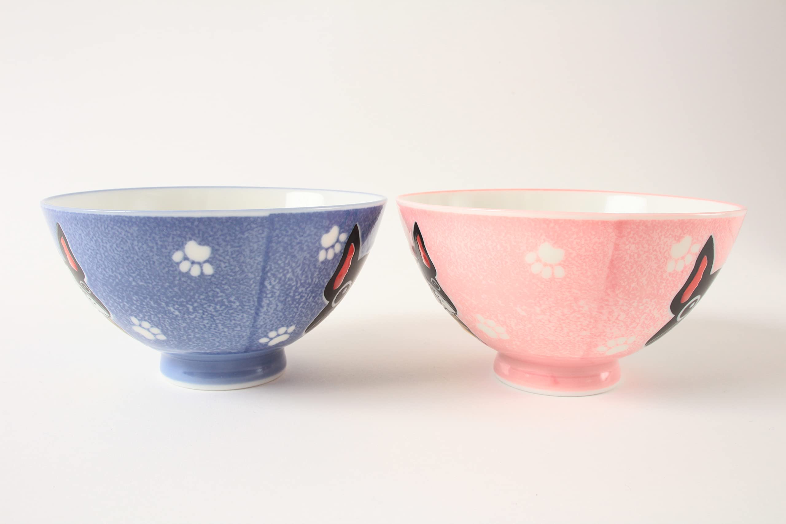 Mino ware MIG007 - Cuenco de arroz de cerámica japonesa, diseño de bulldog francés, color azul y rosa, fabricado en Japón (importado de Japón)