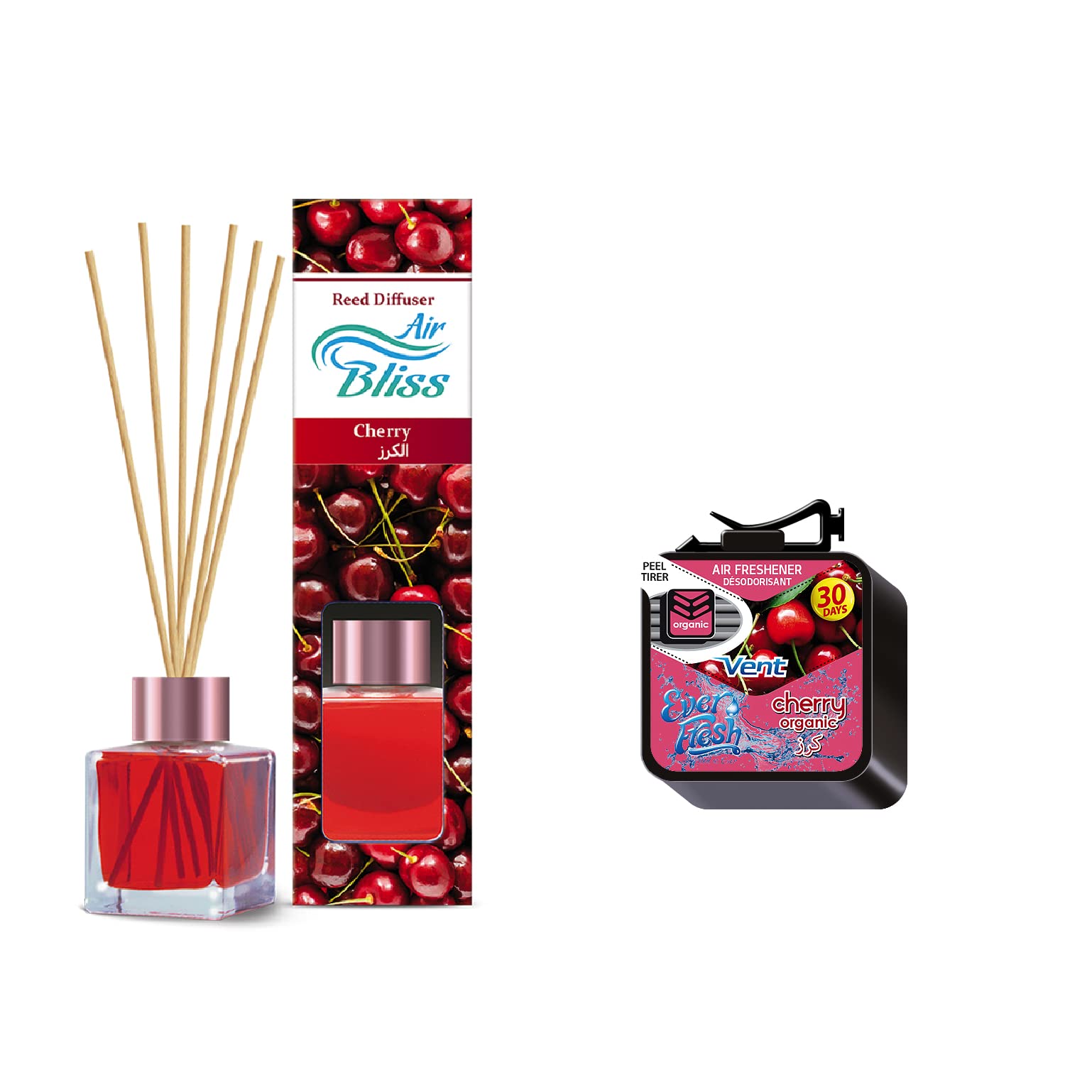 EVER FRESH AS GOOD AS EVER Home Decor Fragrance Cherry Reed Diffuser 100ml | Organic Fragrance | Combo Everfresh AC Vent AIR FRESHENER (Cherry)