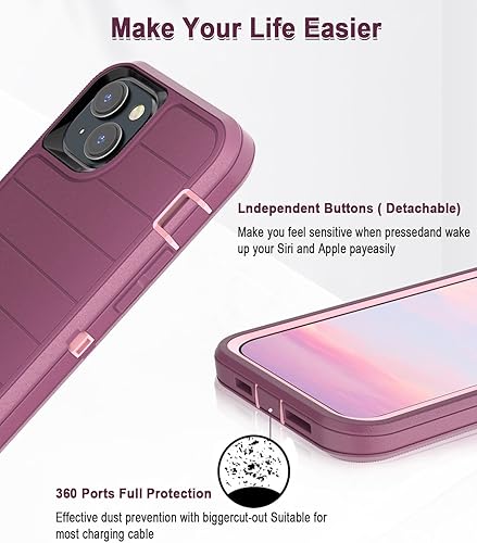 Miniatura 6 de Paprose Funda resistente de 3 capas para iPhone 15 Plus, a prueba de golpes, a prueba de caídas, polvo, protección completa, de grado militar, para