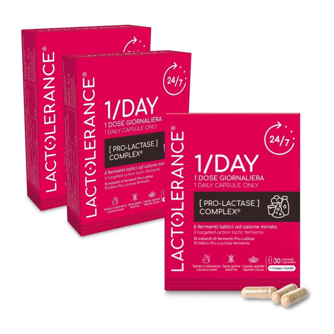 LACTOLERANCE 1/DAY Probiotici Precursori di Lattasi, 24h, 90 Capsule | 1 sola assunzione al giorno, protezione continua 24 ore su 24, fermenti lattici, confezione 3 mesi