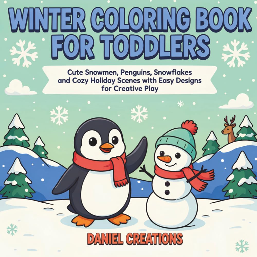 Winter Coloring Book for Toddlers: Cute Snowmen, Penguins, Snowflakes and Cozy Holiday Scenes with Easy Designs for Creative Play