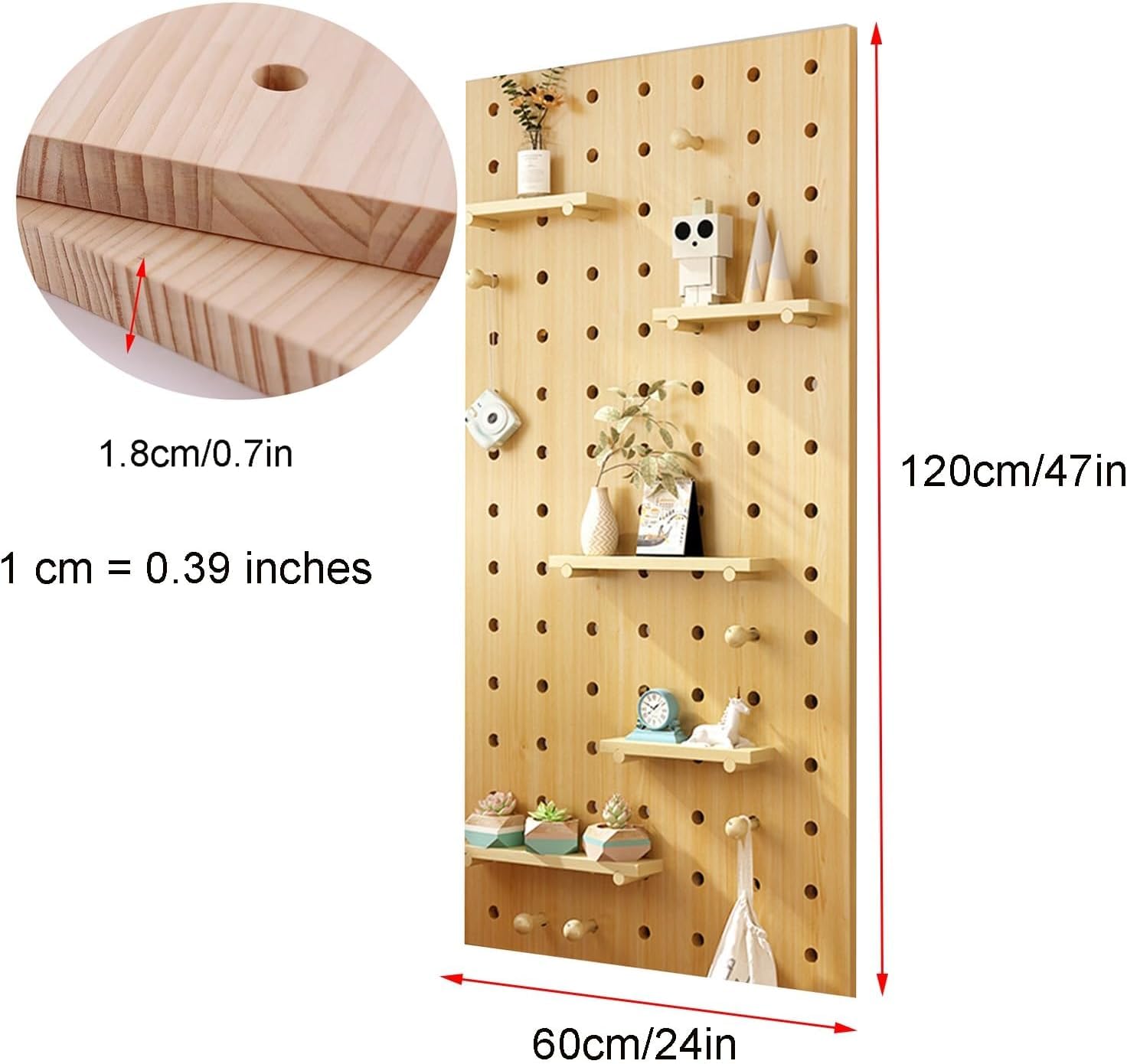 Stecktafel, Wand-Organizer, Aufbewahrung, Stecktafel, Wandhalterung, Massivholz, für Zuhause, Büro, Garage (60 x 120 cm)