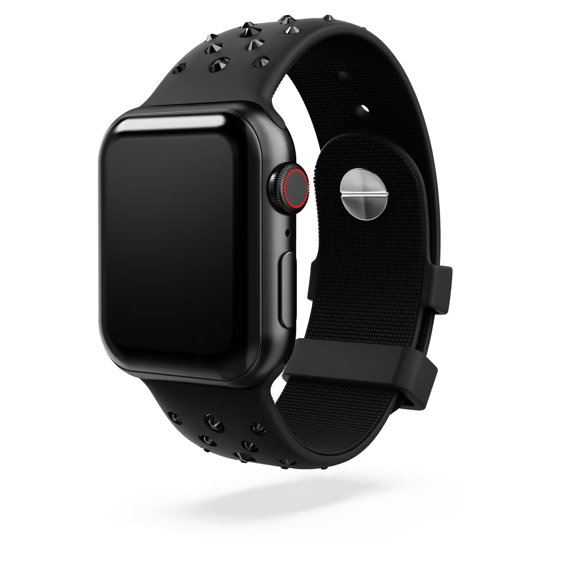 Swarovski Bracelet de montre compatible avec Apple Watch, en silicone avec surpiqûres, acier inoxydable (noir)
