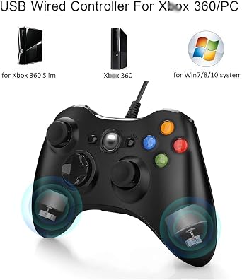 PCコントローラー モーションコントロール に適合する Xb&ox 360 有線ゲームコントローラー USB 有線 Jo&y-Co&n ゲームパッド、Mi&cr&o&os&-oft X&box 360、PC Windows 7、8、10 対応、デュアル振動ターボ付きBlack