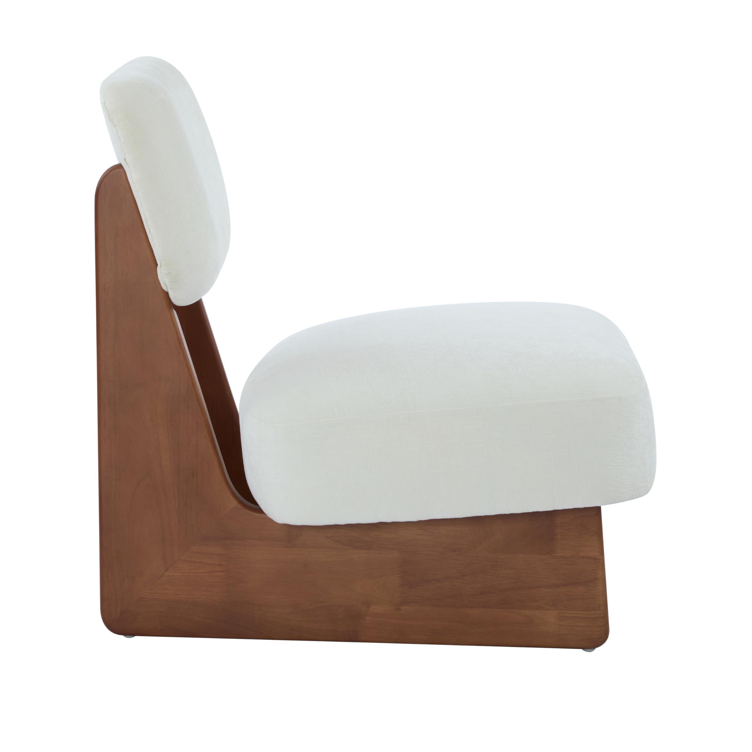 Condition photo showing Good Condition for Christopher Knight Home Mores Low Profile Accent Chair, Modern Living Room Armless Lounge Chair, Fabric Comfy Reading Chair for Bedroom, Wooden Frame and Thick Padded Seat, White+Walnut