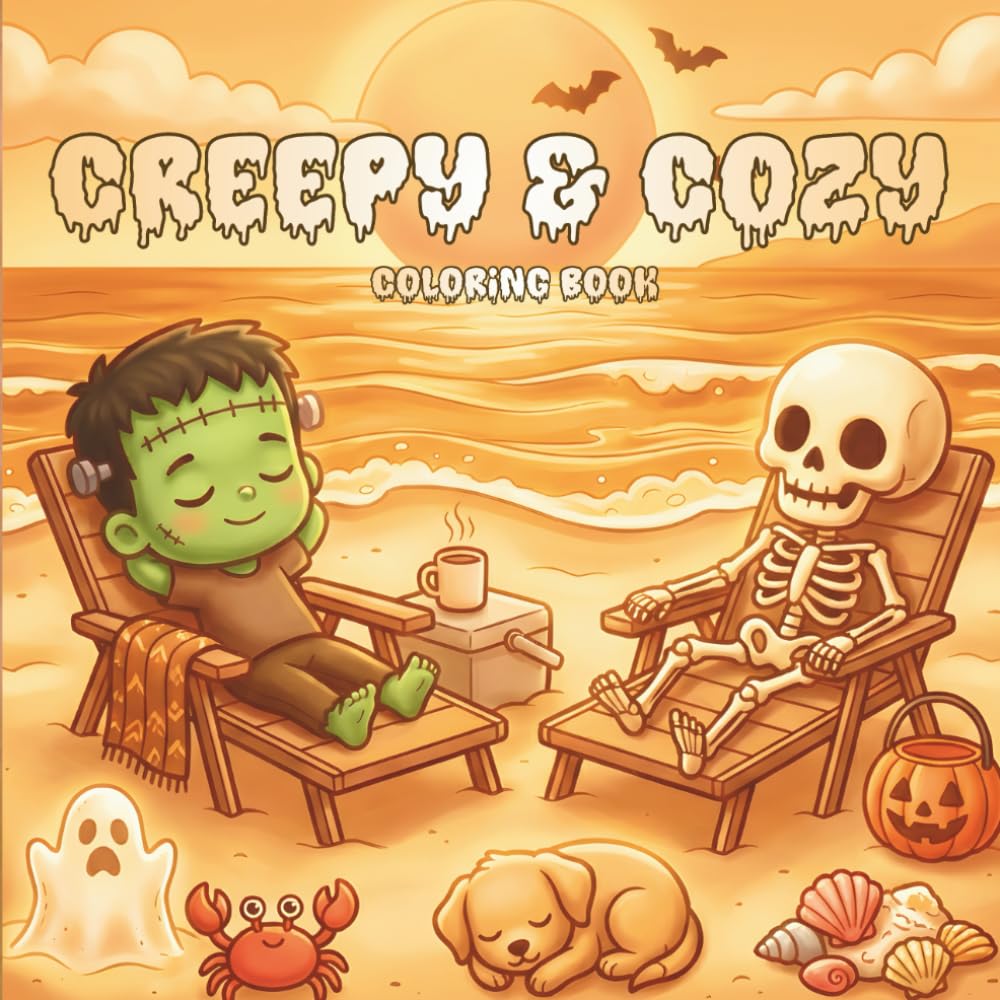 Creepy & Cozy Coloring Book: Spooky Cute Halloween Pages For Adults & Teens, for Relaxation and Stress Relief, Bold Easy Art