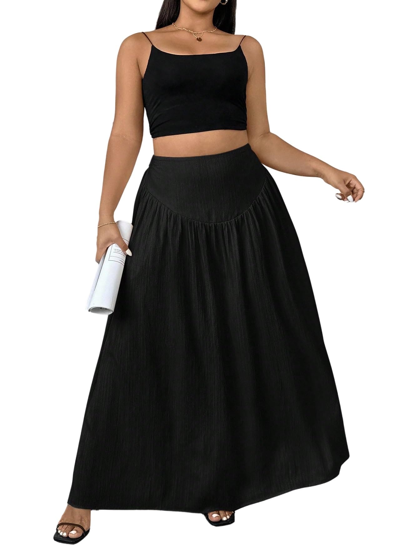 SOLY HUX Damen Eleganter Rock Große Größen Maxirock A Linie Sommerrock mit Textur Hohe Taille Freizeitrock Urlaubsrock Sommer Outfits
