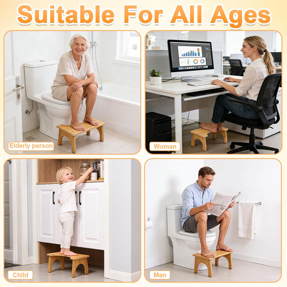 NAVESO Toilettenhocker Erwachsene Kinder Holz, Squatty Potty, Kackhocker, Rutschfester Klohocker, Hocker Toilette Holz für Erwachsene Kinder Bekämpft Verstopfung Blähungen, Hohe Tragfähigkeit