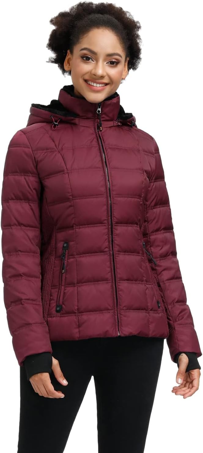 SLOW DOWN Women Down Puffer Jacket with Hood Hooded Winter Down Puffer Coat for Women with Faux-Fur Hood & Collar SLOW DOWN Women Down Puffer Jacket with Hood Hooded Winter Down Puffer Coat for Women with Faux-Fur Hood & Collar