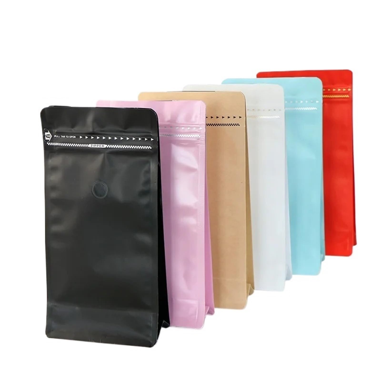 Kaffeebeutel mit Ventil, 50 Stück, Standbodenbeutel, 0,5 kg, bunte Kaffeebohnen-Verpackung, Aluminiumfolie, Druckverschlussbeutel mit einseitigem Entgasungsventil (schwarz, 150 x 320 mm, 1000 g)