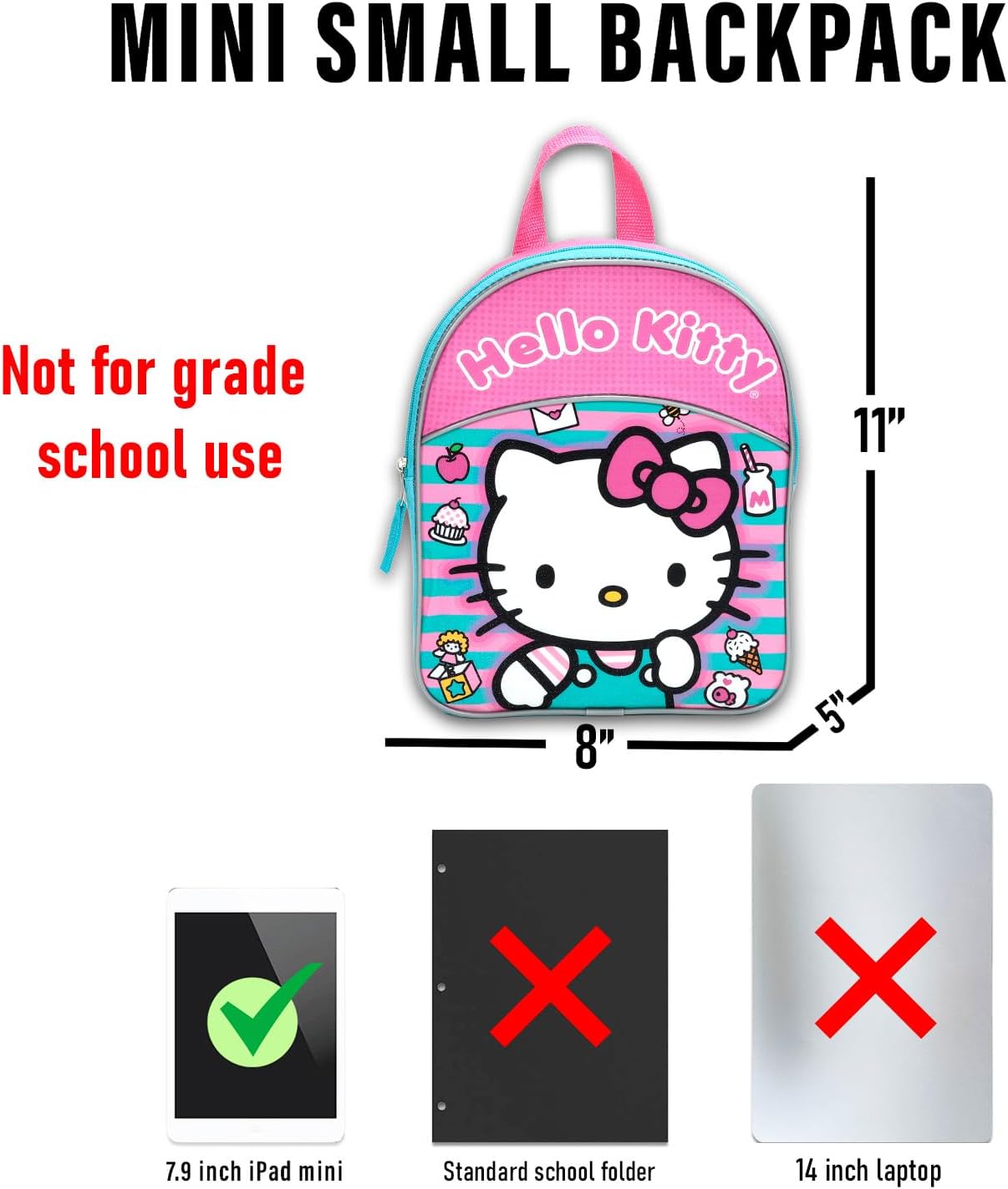 Hello Kitty Mini Backpack for Girls - 11” Mini School Bag with Adjustable Straps for Kids | Hello Kitty Backpack Purse for Girls - Image 4