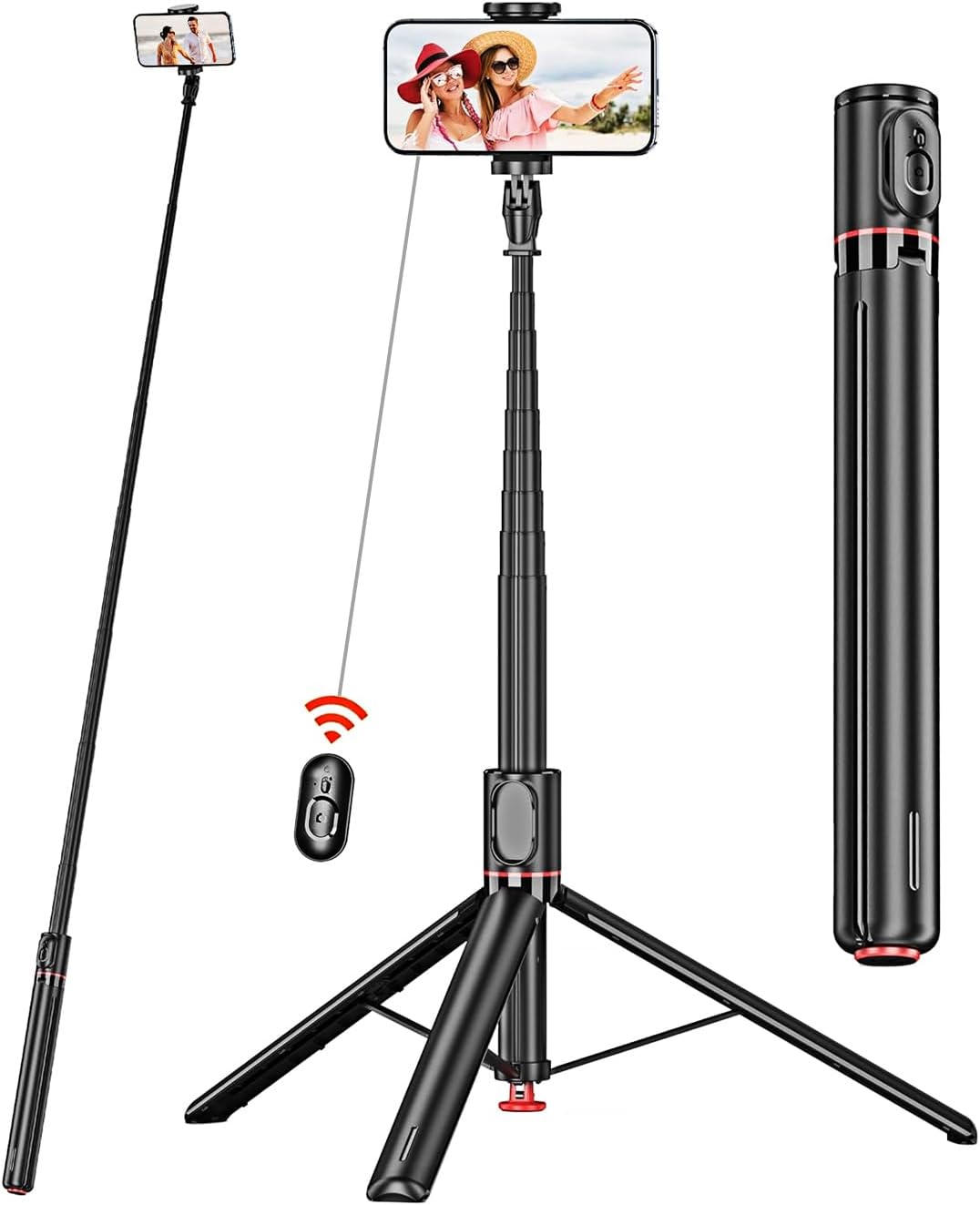 70" Auto Pop up Selfie Stick Tripod, All-in-1 Aluminum Celly Phone Selfie Stick for iPhone Android with Remote,Travel Tripod,Video Recording, Vlogging, Live Streaming,(Black)