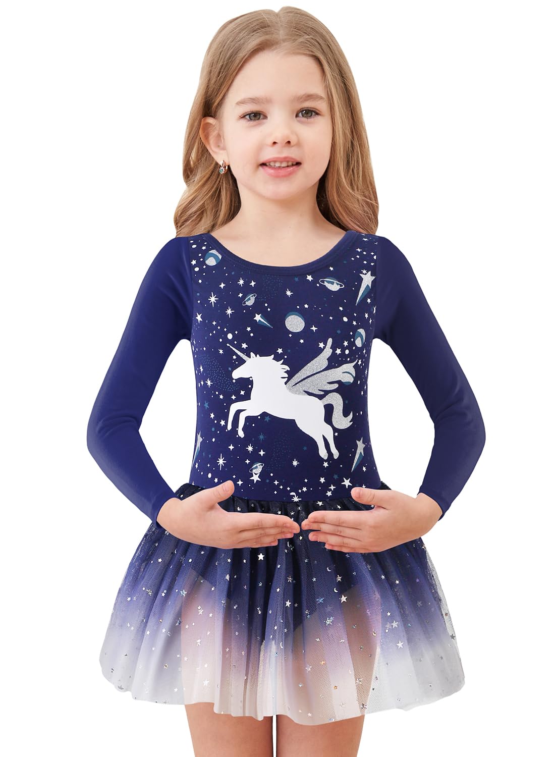 EQSJIU Long Sleeve Dance Leotard for Girls Classic Ballet Leotards Toddler Skirted Outfits Dance Dresses for Kids 1-9 Years