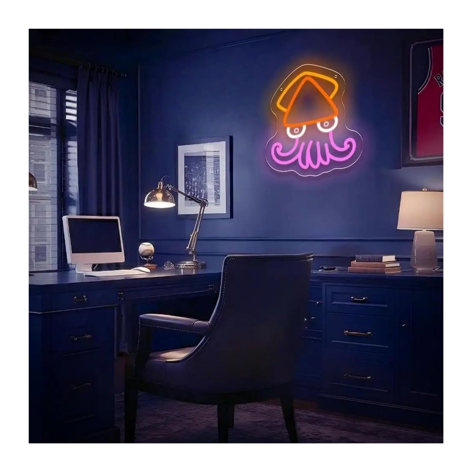 néon signe Enseigne Lumineuse LED En Forme De Calmar, Intensité Variable, Pour Chambre D'enfant, Restaurant, Vitrine, Barbecue, Takoyaki, Décoration, 28.5cmx30.5cm